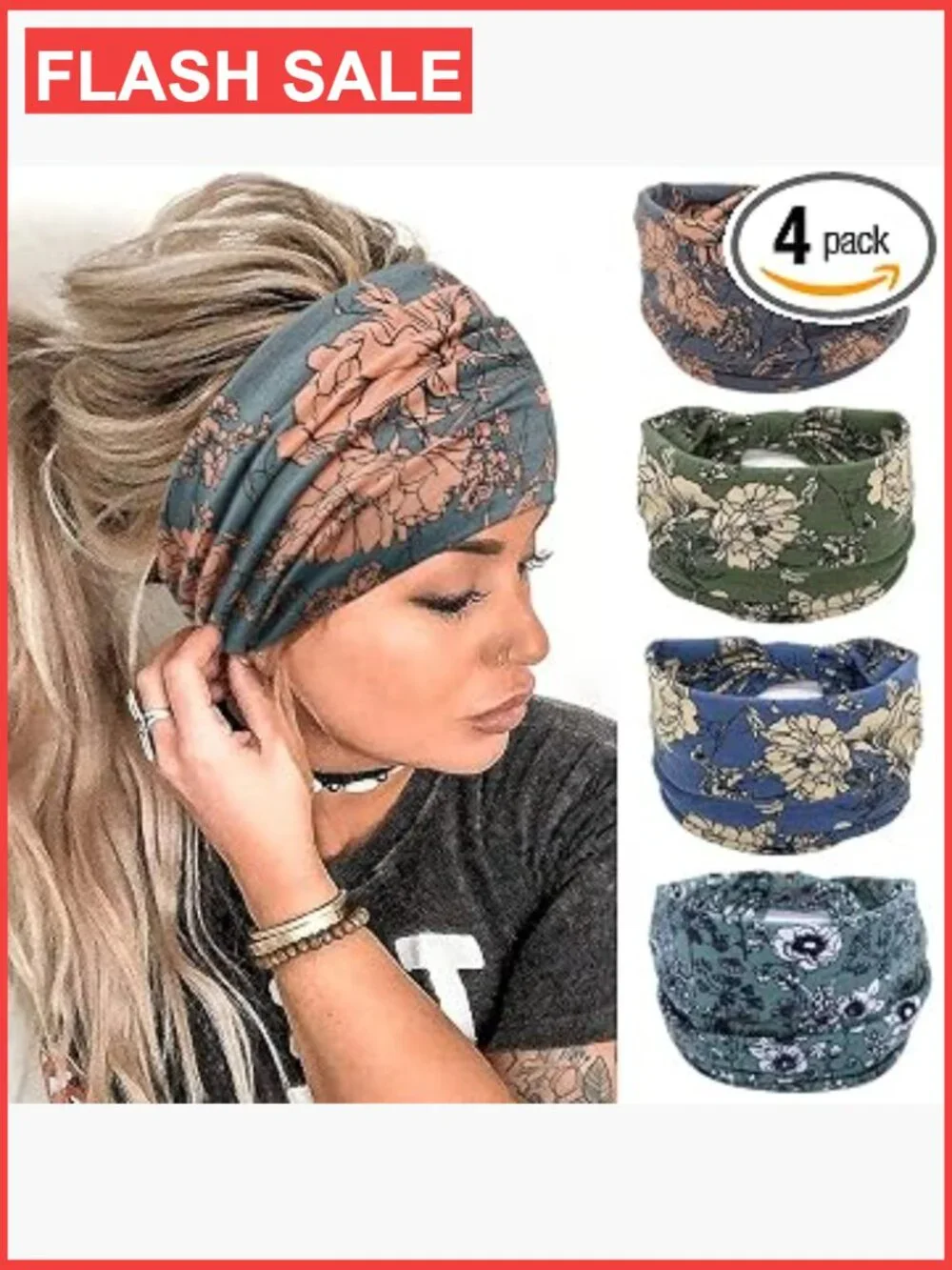 Wide Knotted Headband Yoga Workout Hair Accessories 4 Pack Boho